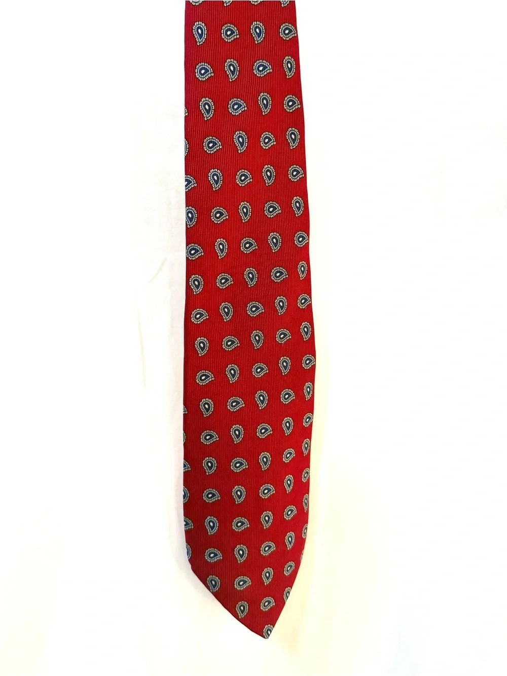 Robert Talbott Red Paisley Silk Tie with Blue and White Accents, Best of Class